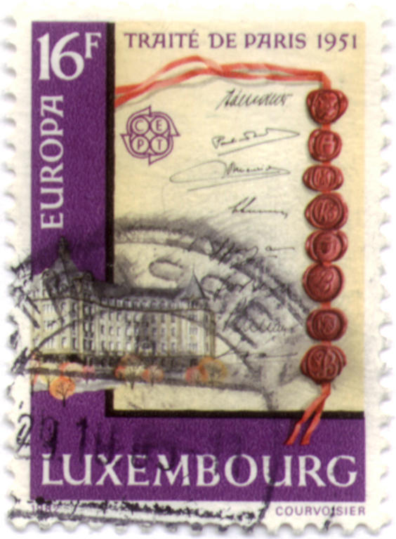 Luxemburgische 16 Franc-Briefmarke: der Vertrag von Paris 1951