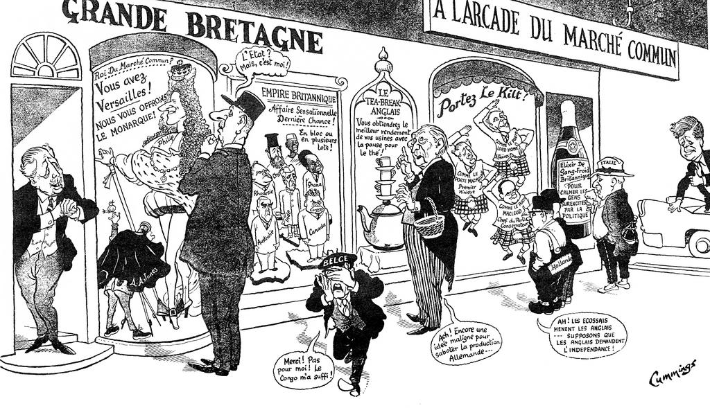 Caricature de Cummings sur les négociations d'adhésion du Royaume-Uni aux CE (7 décembre 1961)