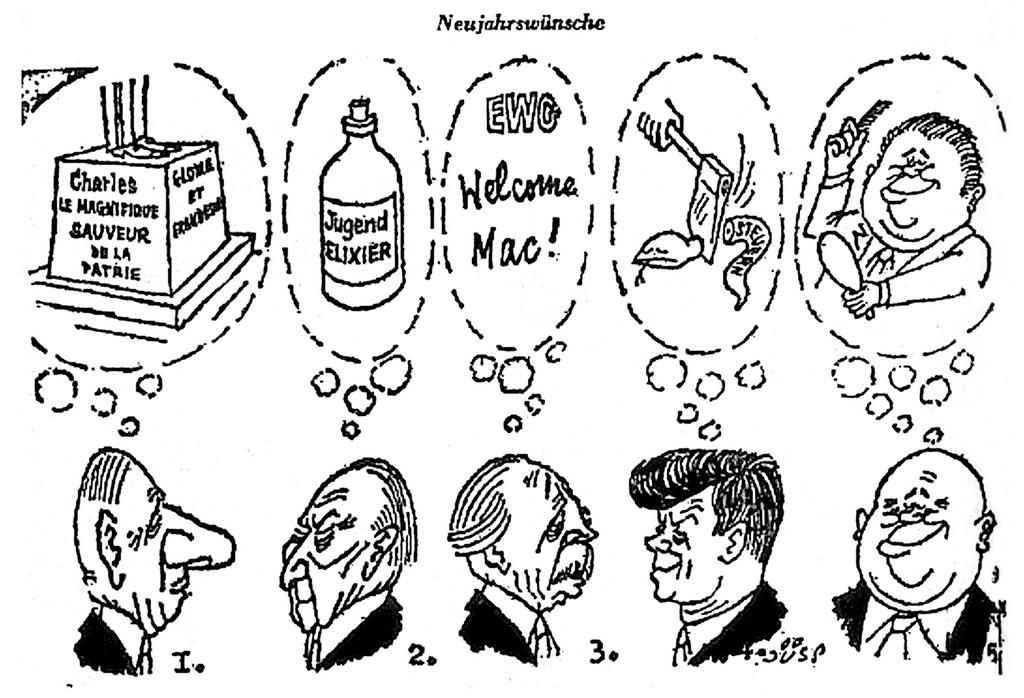 Cartoon by Jüsp on the British application to join the common market (30 November 1962)