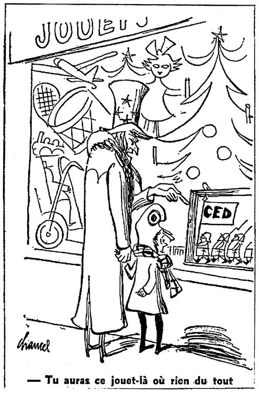 Karikatur von Chancel zur Europäischen Verteidigungsgemeinschaft (Dezember 1953)
