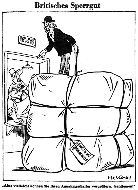 Cartoon by Heko on the negotiations regarding British accession to the EEC (4 October 1961)