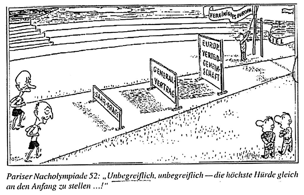 Cartoon on the resolution of the Franco-German problems (August 1952)