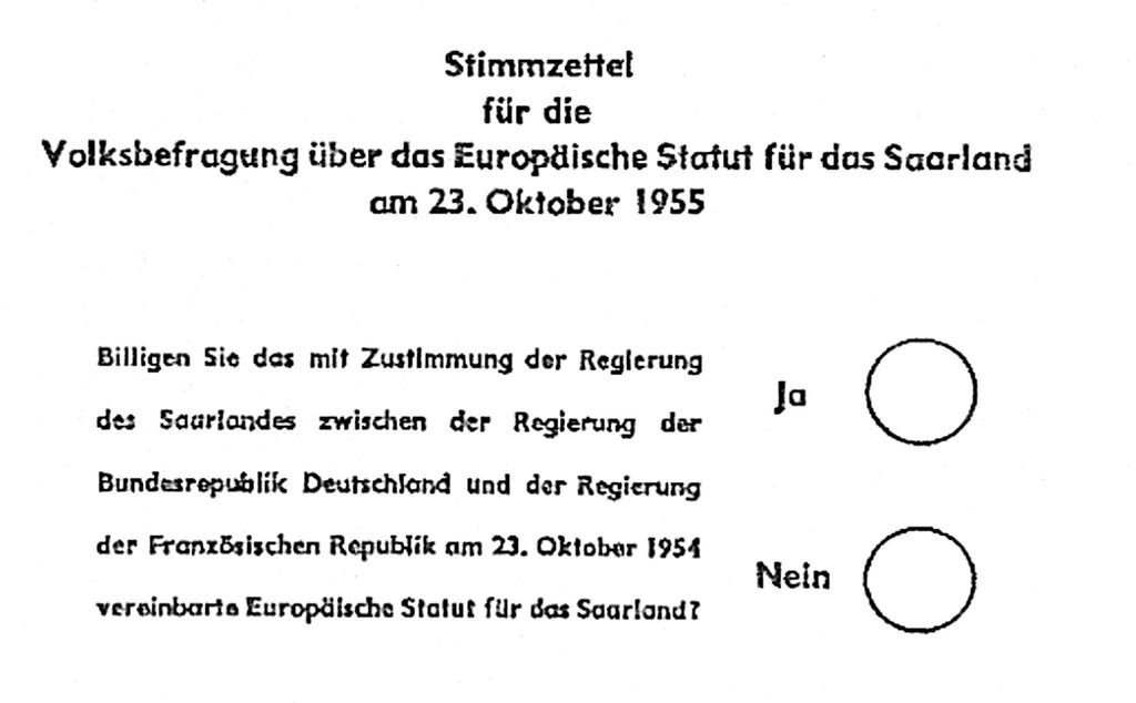 Bulletin de vote pour le référendum sur le statut de la Sarre (23 octobre 1955)