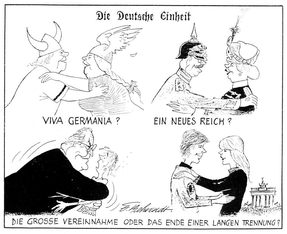 Caricature de Behrendt sur la réunification allemande (1990)