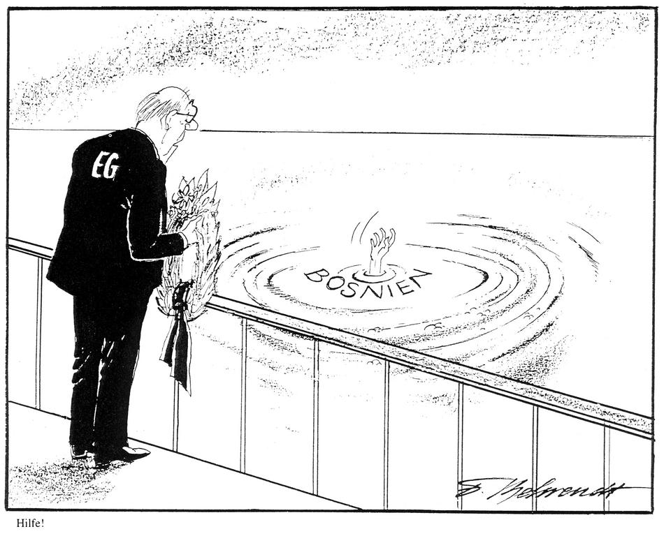 Caricature de Behrendt sur l'UE et la Bosnie (1992)