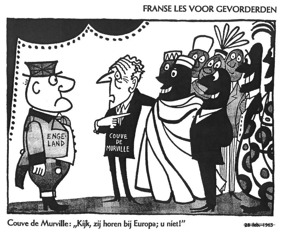 Caricature d'Opland sur le veto français à l'adhésion britannique aux CE (1963)