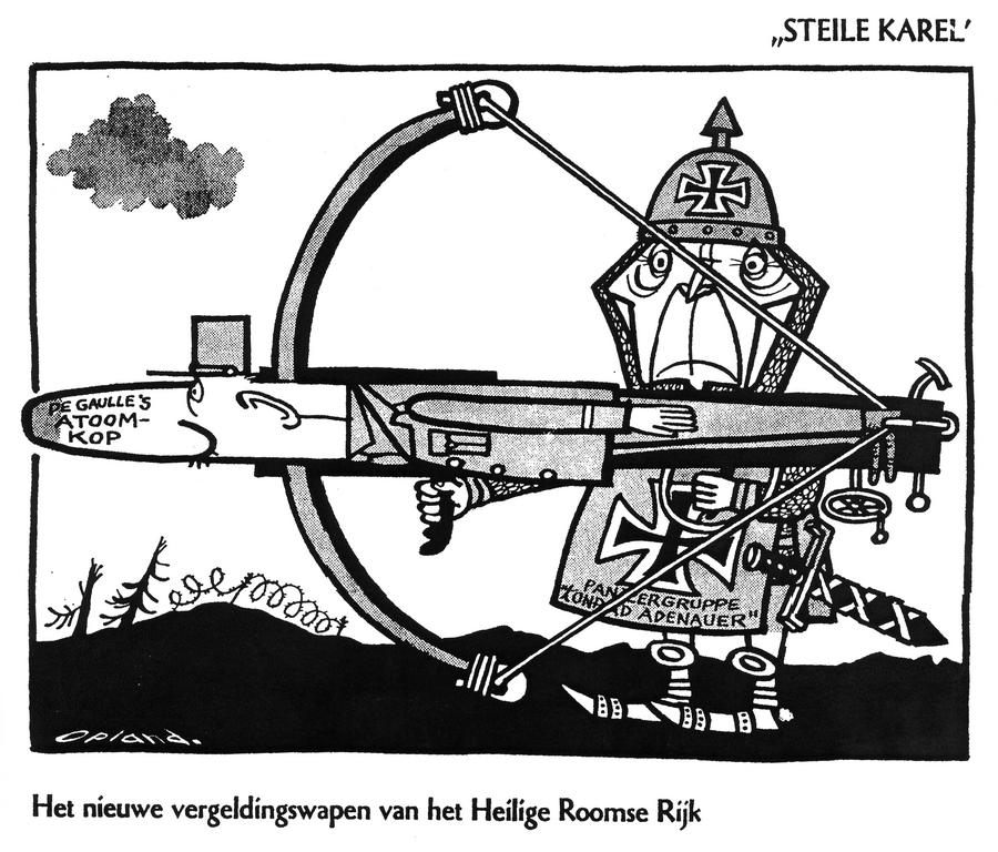 Caricature d'Opland sur la politique de défense franco-allemande (17 février 1962)