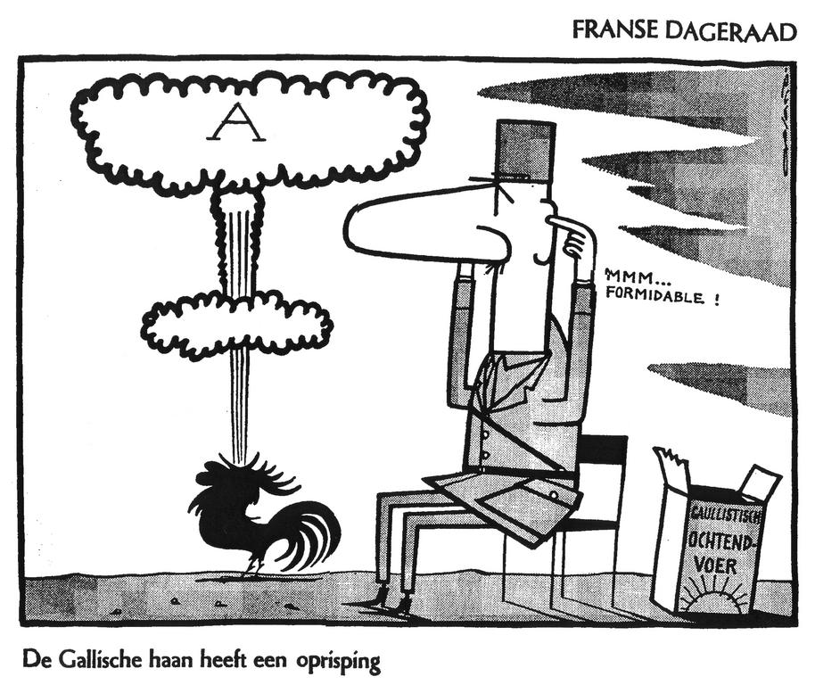 Caricature d'Opland sur la politique nucléaire française (11 novembre 1959)
