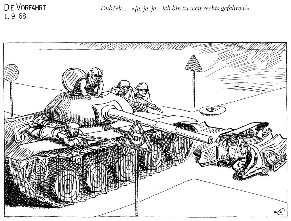 Caricature de Lang sur l'invasion de la Tchécoslovaquie (1er septembre 1968)
