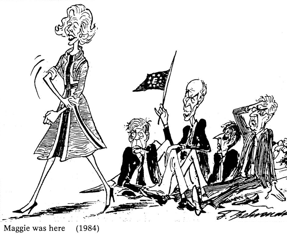 Caricature de Behrendt sur le Conseil européen de Luxembourg et Margaret Thatcher (1980)