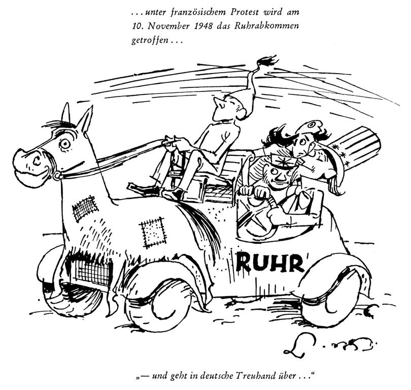 Karikatur von Lang zur Kontrolle des Ruhrgebiets (13. November 1948)