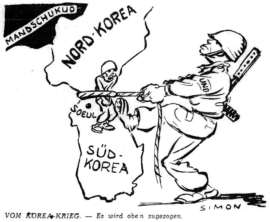 Cartoon by Simon on the Korean War (7 October 1950)