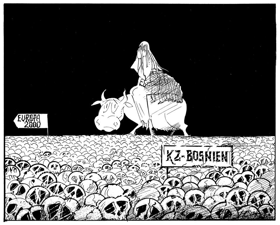 Caricature de Hanel sur la Communauté européenne et la guerre en Bosnie (1993)