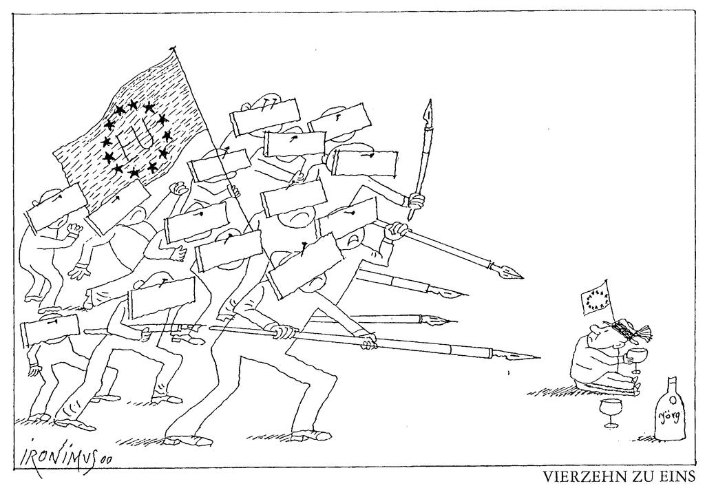 Karikatur von Ironimus zu den gegen Österreich verhängten Maßnahmen (8. Februar 2000)