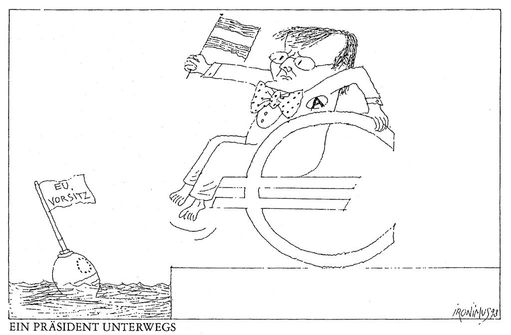 Karikatur von Ironimus zum ersten Vorsitz Österreichs im Rat der Europäischen Union