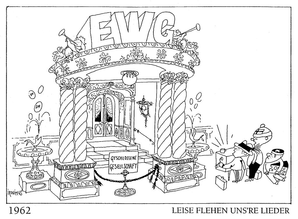 Caricature d'Ironimus sur la demande d'association de l'Autriche à la CEE (1962)