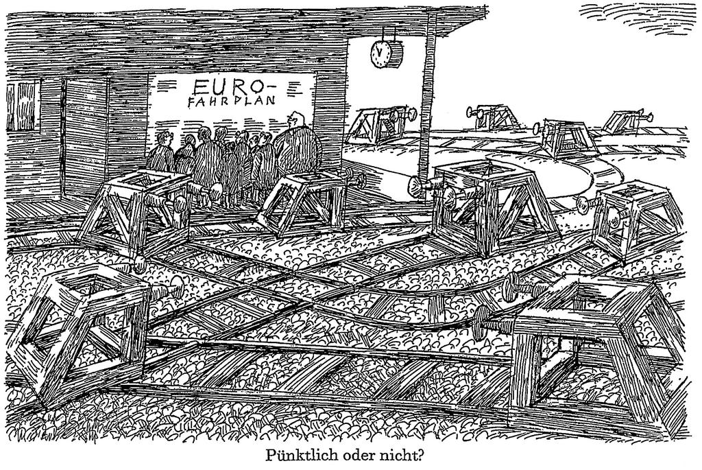 Cartoon by Murschetz on the establishment of the euro (1998)