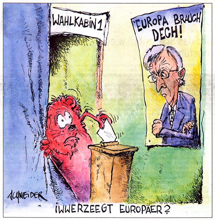 Cartoon by Schneider on the Luxembourg referendum and the European Constitution (10 July 2005)