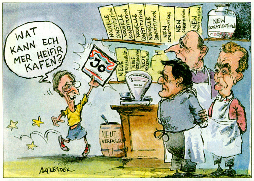 Cartoon by Schneider on the Luxembourg referendum and the European Constitution (12 July 2005)