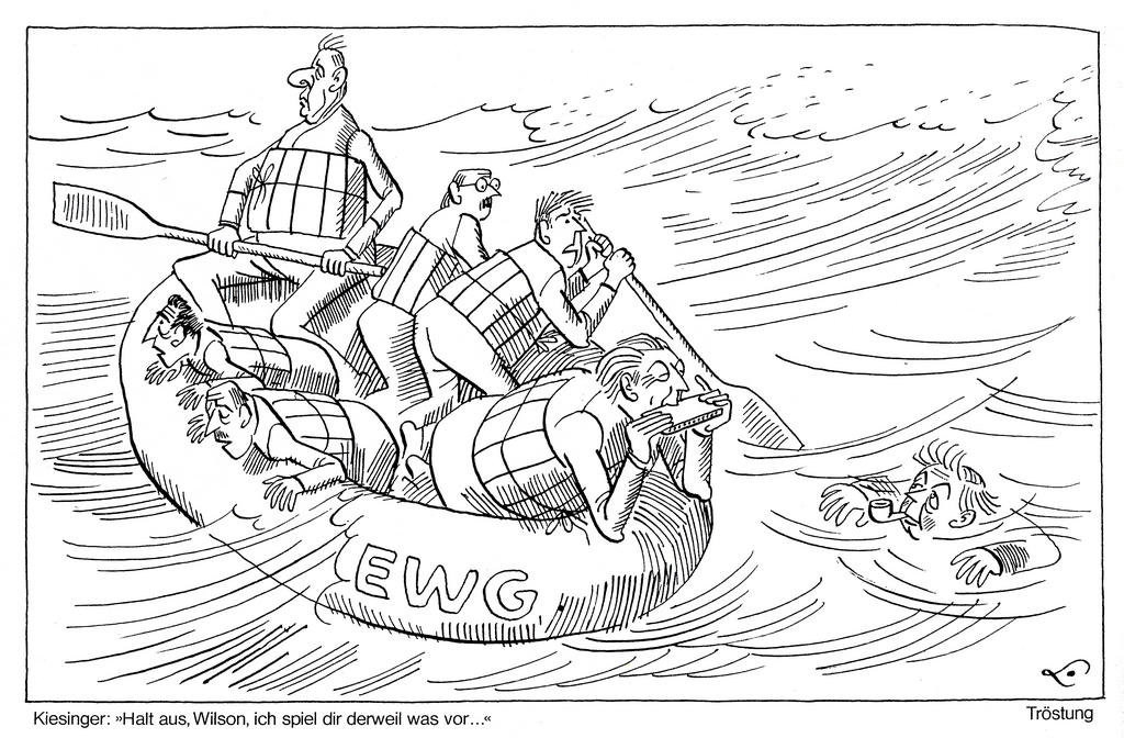 Cartoon by Lang on the United Kingdom's accession to the EC (28 October 1967)