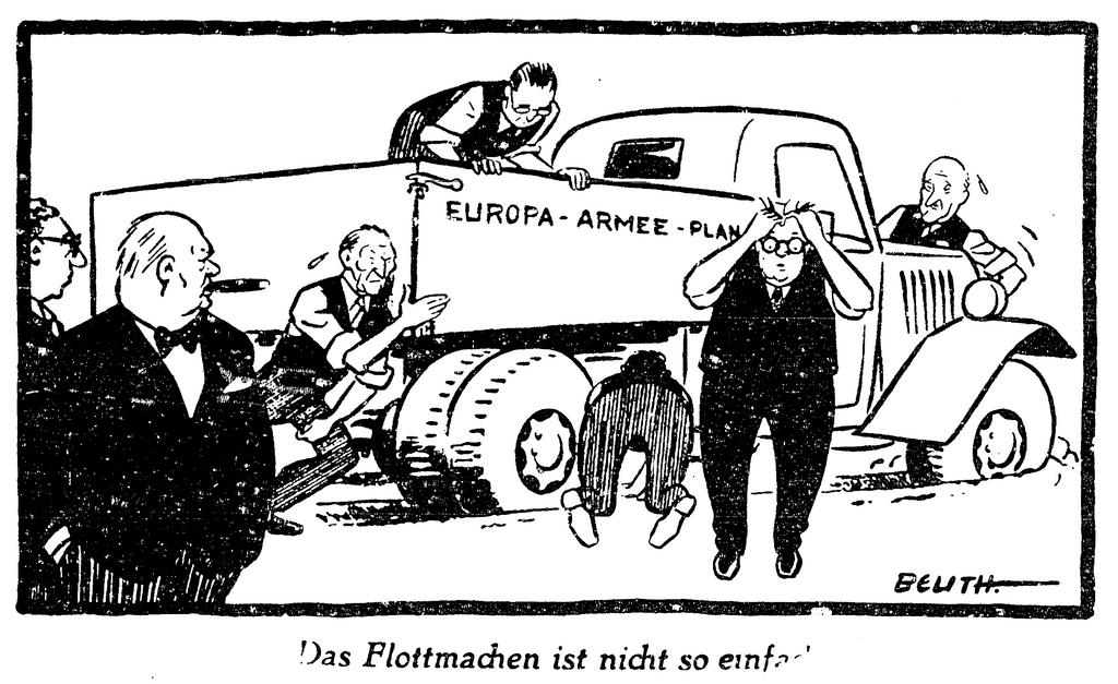 Caricature de Beuth sur les négociations pour une armée européenne (12 décembre 1951)