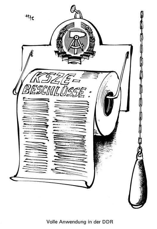 Caricature d'Haitzinger sur l'application des résolutions de la CSCE (Mars 1976)