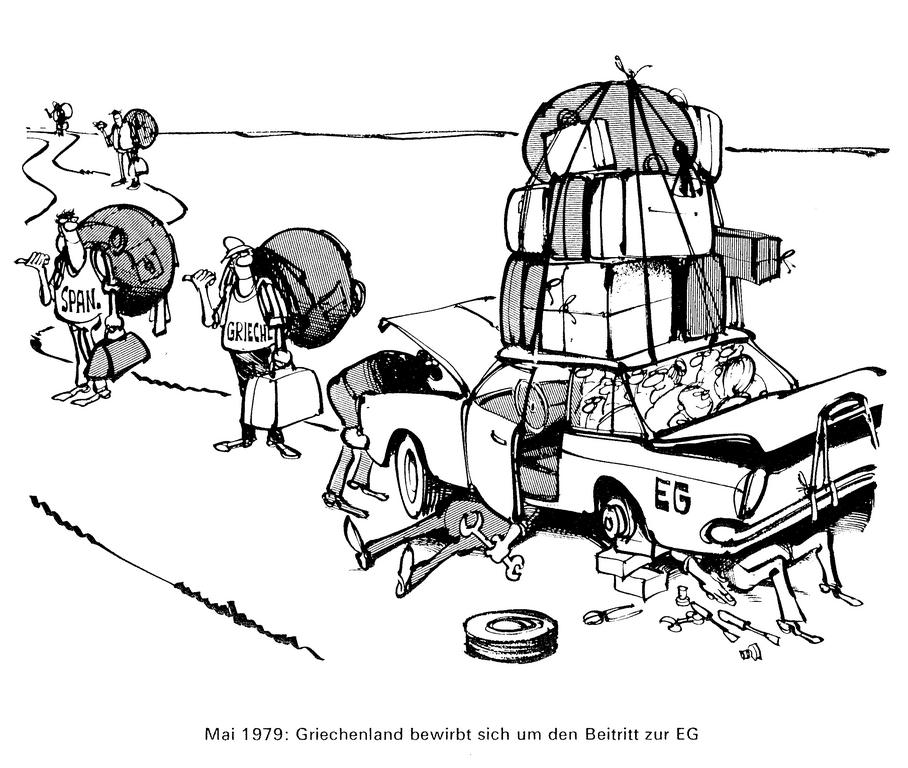 Caricature d'Haitzinger sur l'adhésion de la Grèce aux CE (Mai 1979)