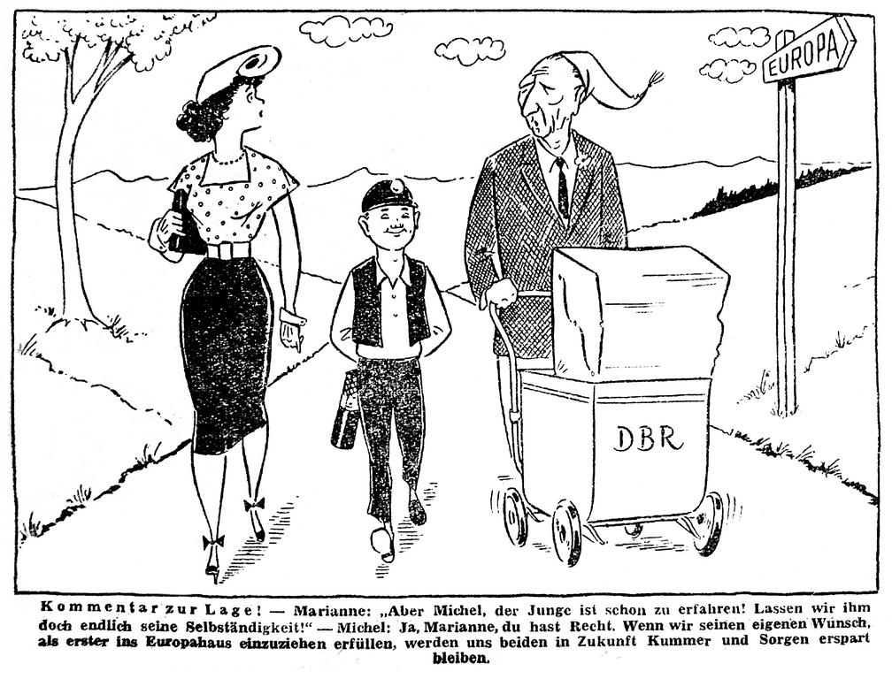  Karikatur zur politischen Zukunft des Saarlandes (1. August 1952)