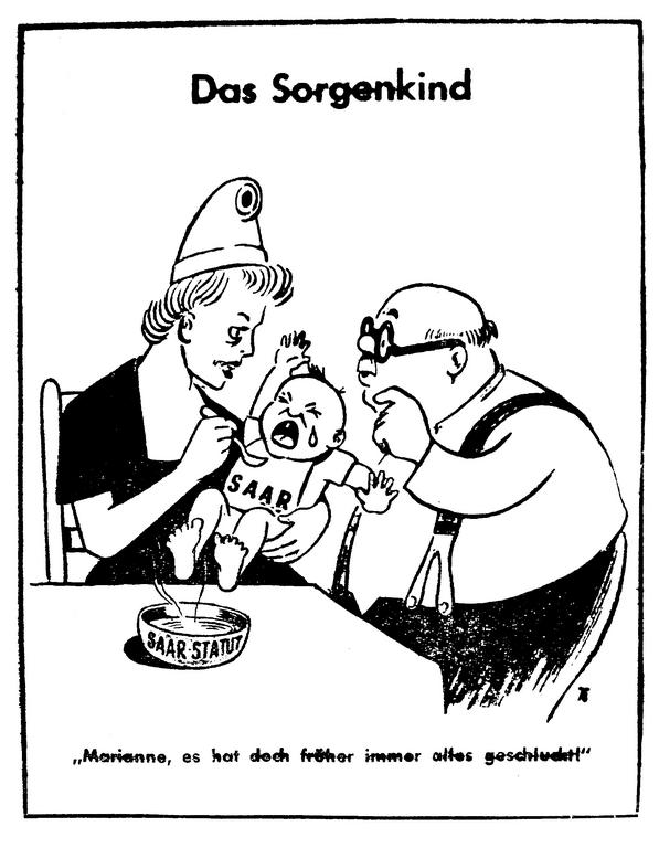 Karikatur zur Volksabstimmung über das Saarstatut (13. August 1955)