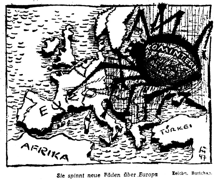 Caricature sur les dangers de l'expansionnisme soviétique en Europe (10 octobre 1947)