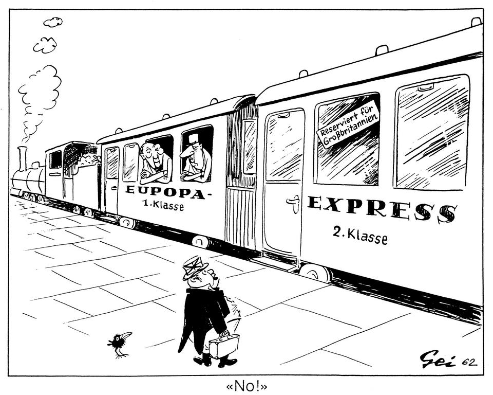 Cartoon by Geisen on Britain’s accession to the EEC (1962)