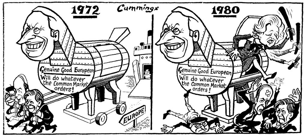 Cartoon by Cummings on the position of the United Kingdom within the European Communities (30 April 1988)