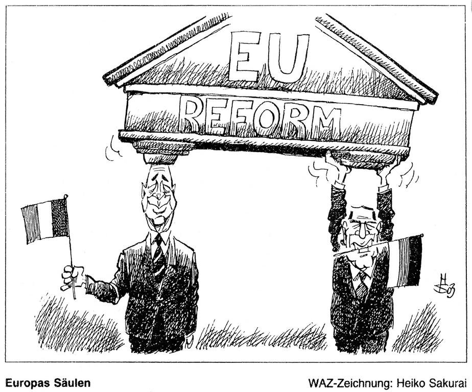 Karikatur von Sakurai über den deutsch-französischen Beitrag zum Europäischen Konvent (16. Januar 2003) 
