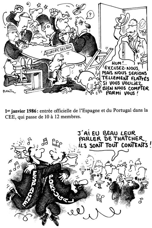 Caricature de Plantu sur l'entrée de l'Espagne et du Portugal dans les Communautés européennes (1er janvier 1986)