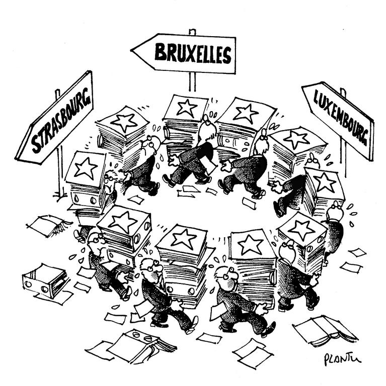 Caricature de Plantu sur les sièges des institutions communautaires (1986)