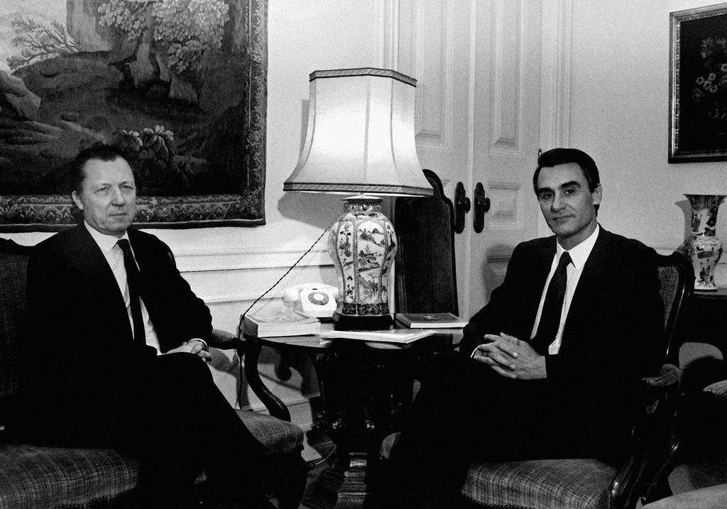 Jacques Delors et Aníbal Cavaco Silva (Lisbonne, 15 avril 1987)