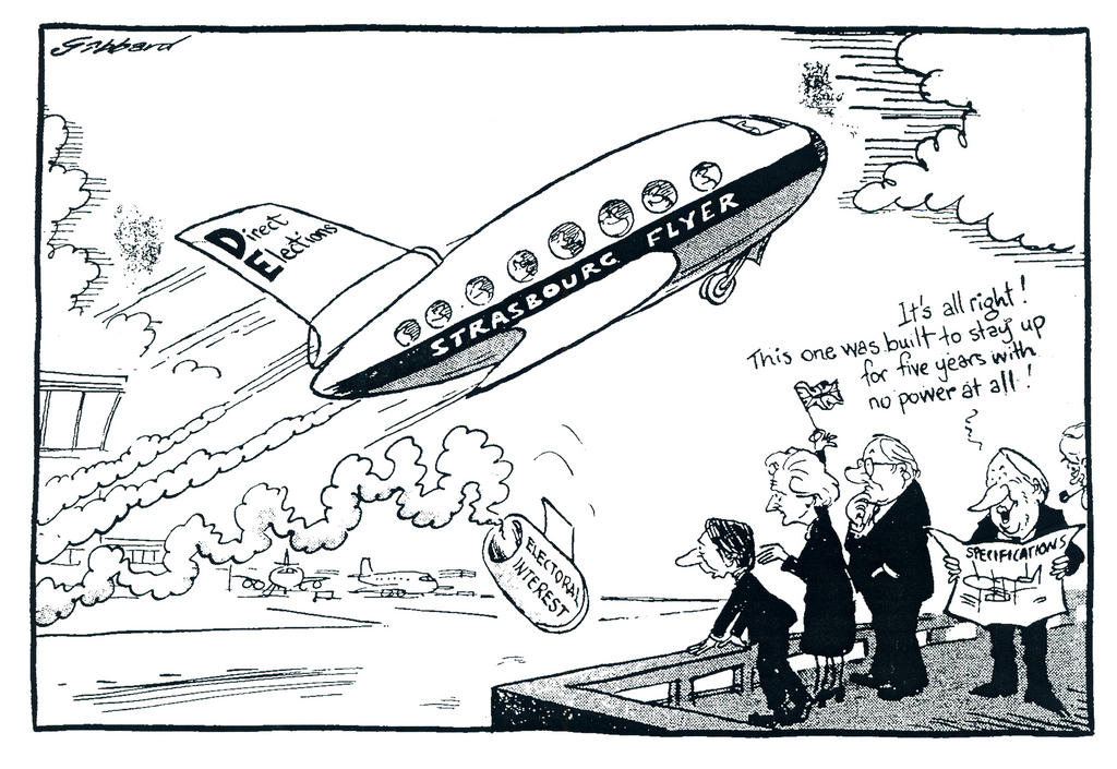 Cartoon by Gibbard on the United Kingdom and the first elections to the European Parliament by universal suffrage (8 June 1979)