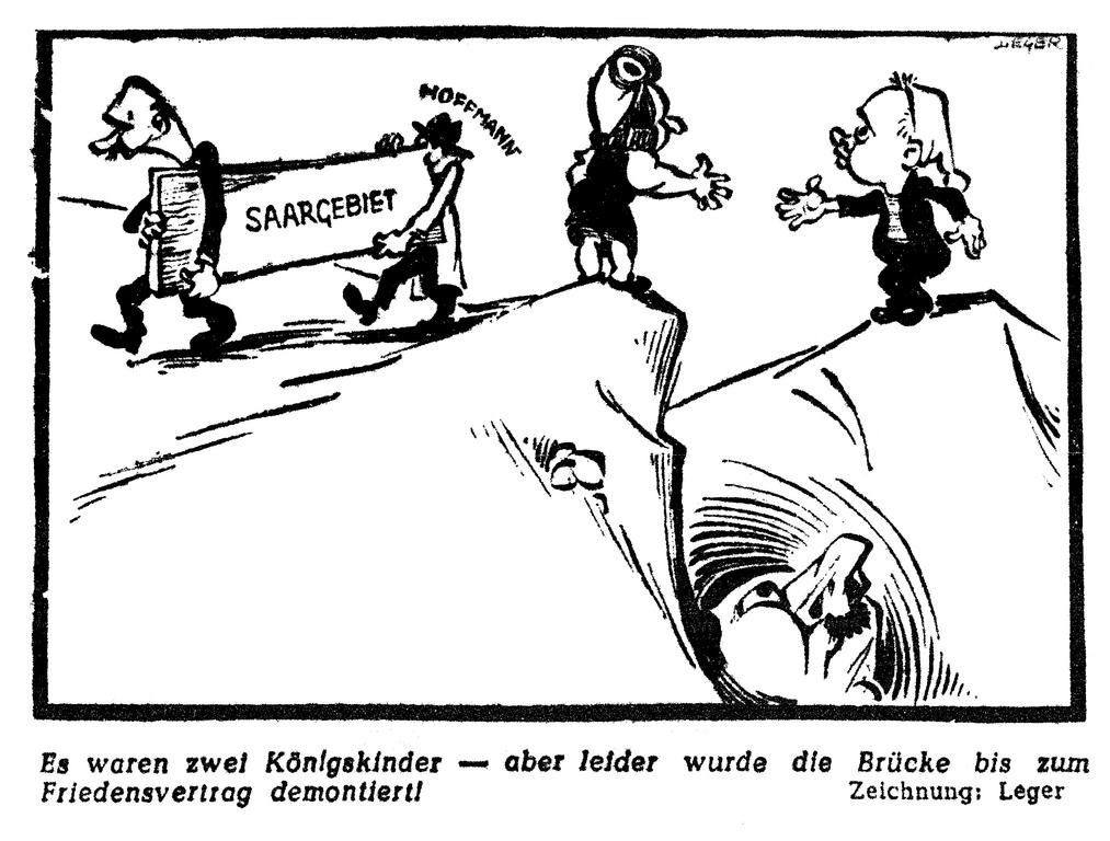 Karikatur von Leger zur Haltung Frankreichs bei der Lösung der Saarfrage (7. März 1950)