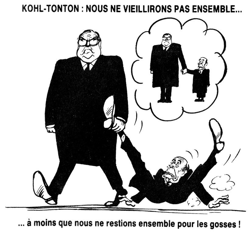 Caricature de Cabu sur le rapport de force au sein du couple Kohl-Mitterrand (21 février 1990)