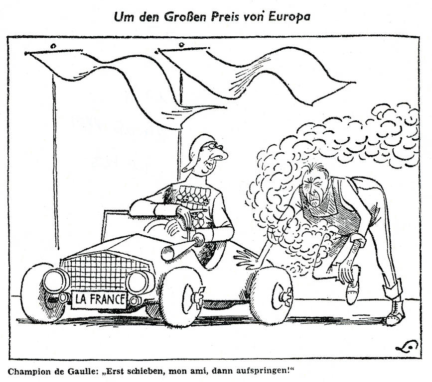 Caricature de Lang sur la France et l'Allemagne face à la construction de l'Europe (24 mai 1961)