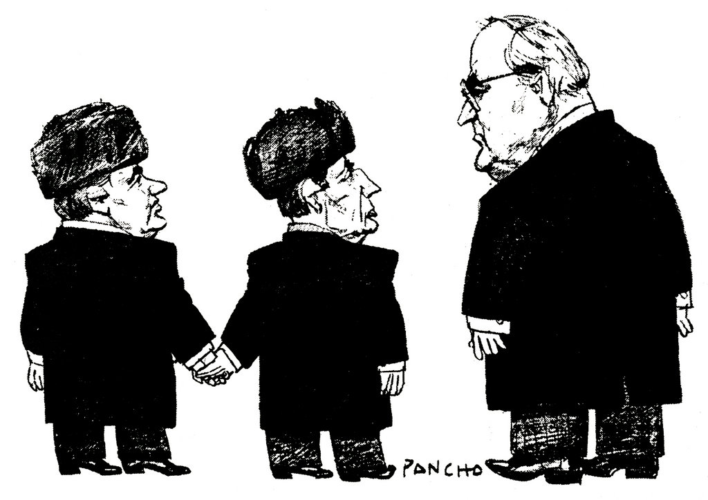 Cartoon by Pancho on François Mitterrand and the fears regarding German unification (8 December 1989)