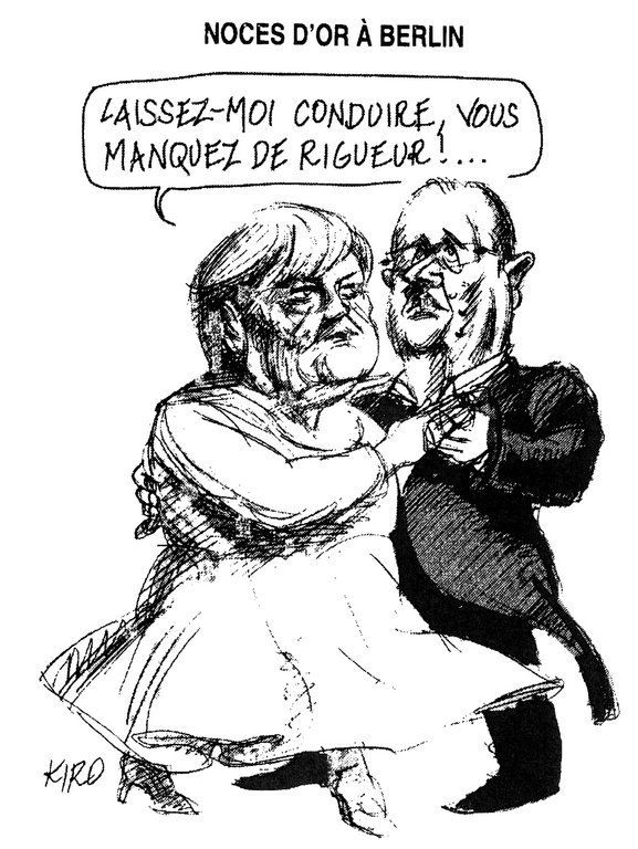 Caricature de Kiro sur le couple franco-allemand et la crise de l'euro (23 janvier 2013)