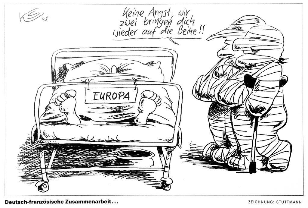 Caricature de Stuttmann sur le couple franco-allemand et la construction européenne (4 juin 2005)