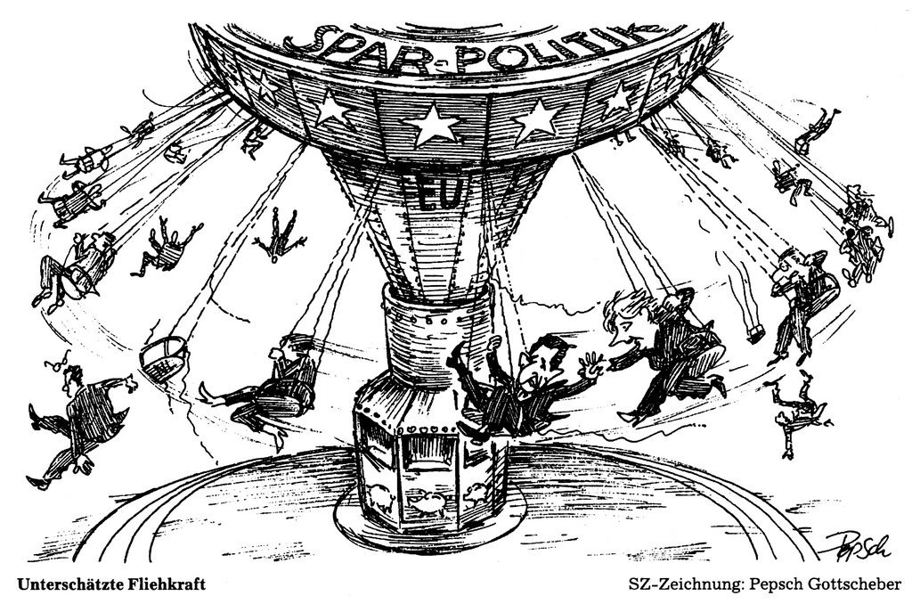 Caricature de Gottscheber sur les politiques d'austérité en Europe (25 avril 2012)