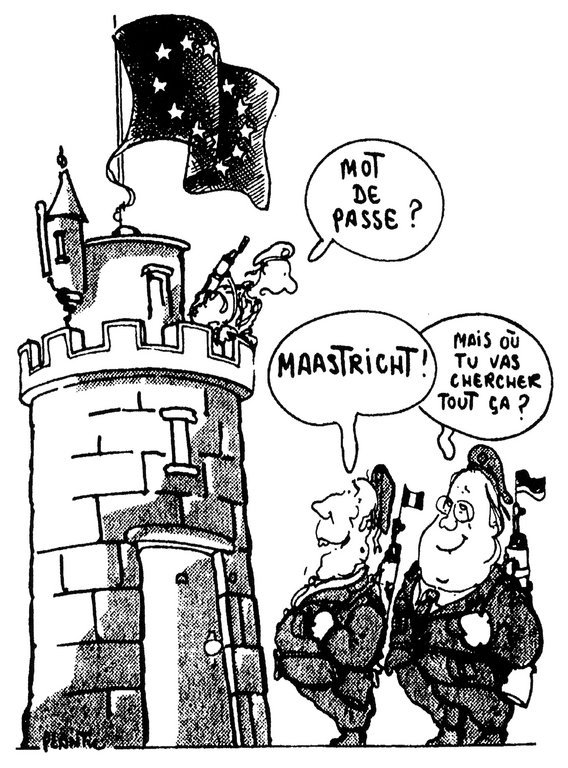 Cartoon by Plantu on the creation of a Franco-German army corps (21 May 1992)