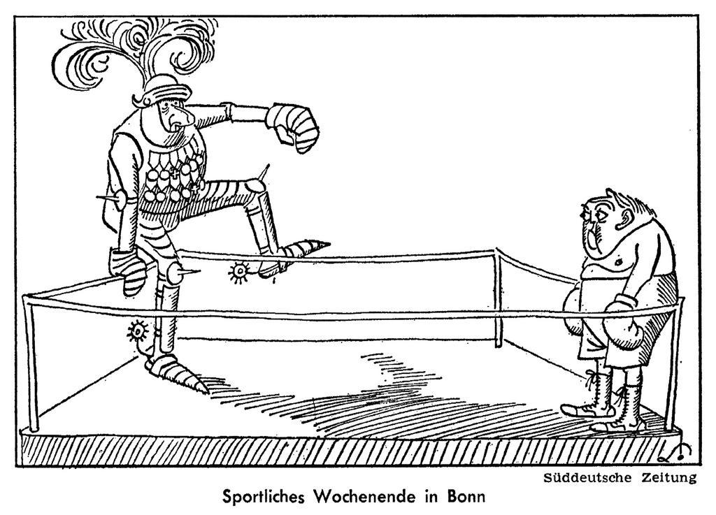 Karikatur von Lang zu den deutsch-französischen Verhandlungen über die GAP (Juni 1965)