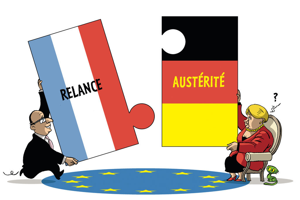 Karikatur von Vadot zum deutsch-französischen Duos angesichts der Krise in der Eurozone (22. Mai 2012)