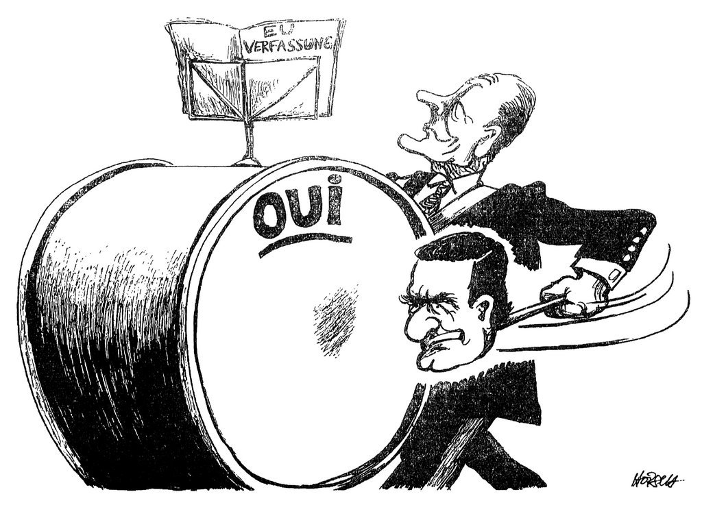 Caricature de Horsch sur la campagne en faveur du traité constitutionnel européen (27 avril 2005)