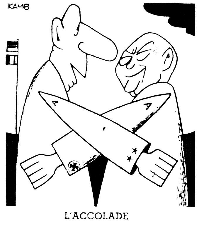 Caricature de Kamb sur les enjeux du traité de l'Élysée (22 janvier 1963)
