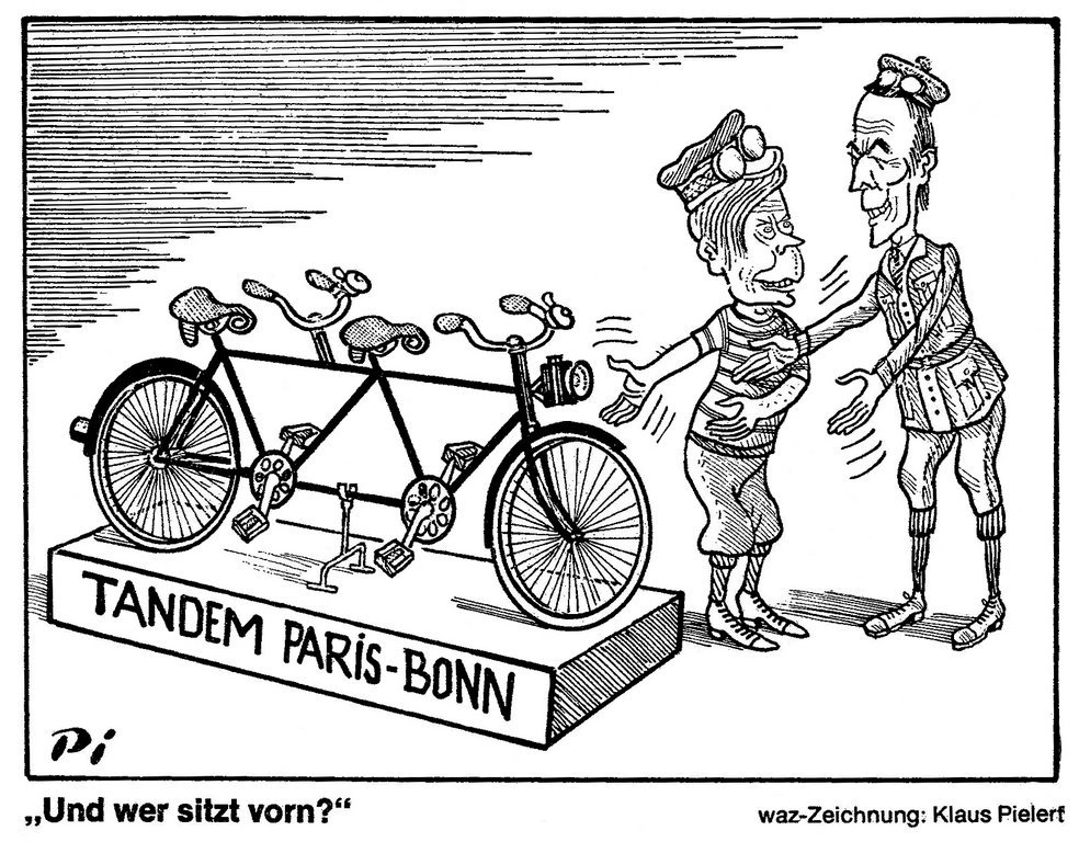 Cartoon by Pielert on leadership within the Franco-German tandem (8 July 1980)